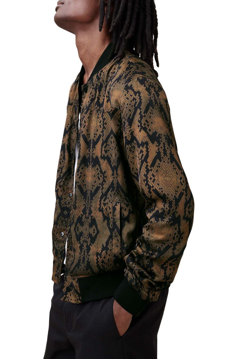 AllSaints Soundview Snakeskin Print Reversible Bomber Jacket, Alternate, color, 