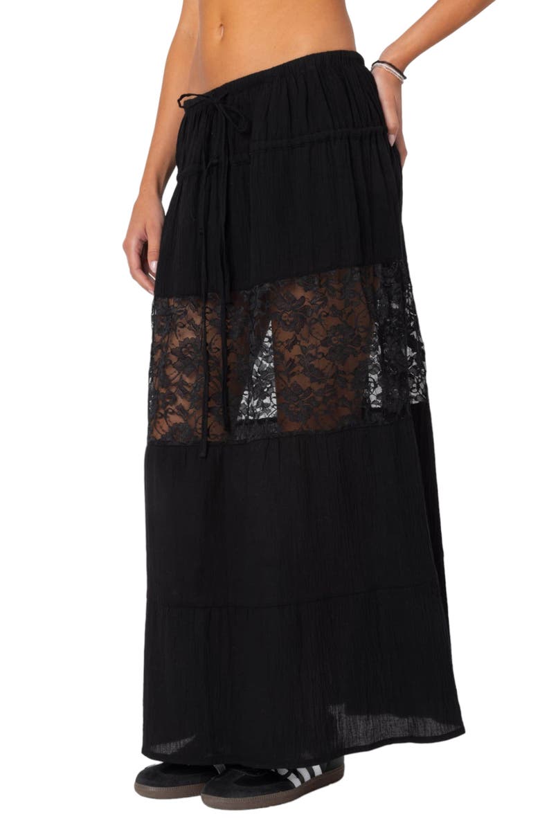EDIKTED Double Tie Lace Panel Maxi Skirt, Alternate, color, 