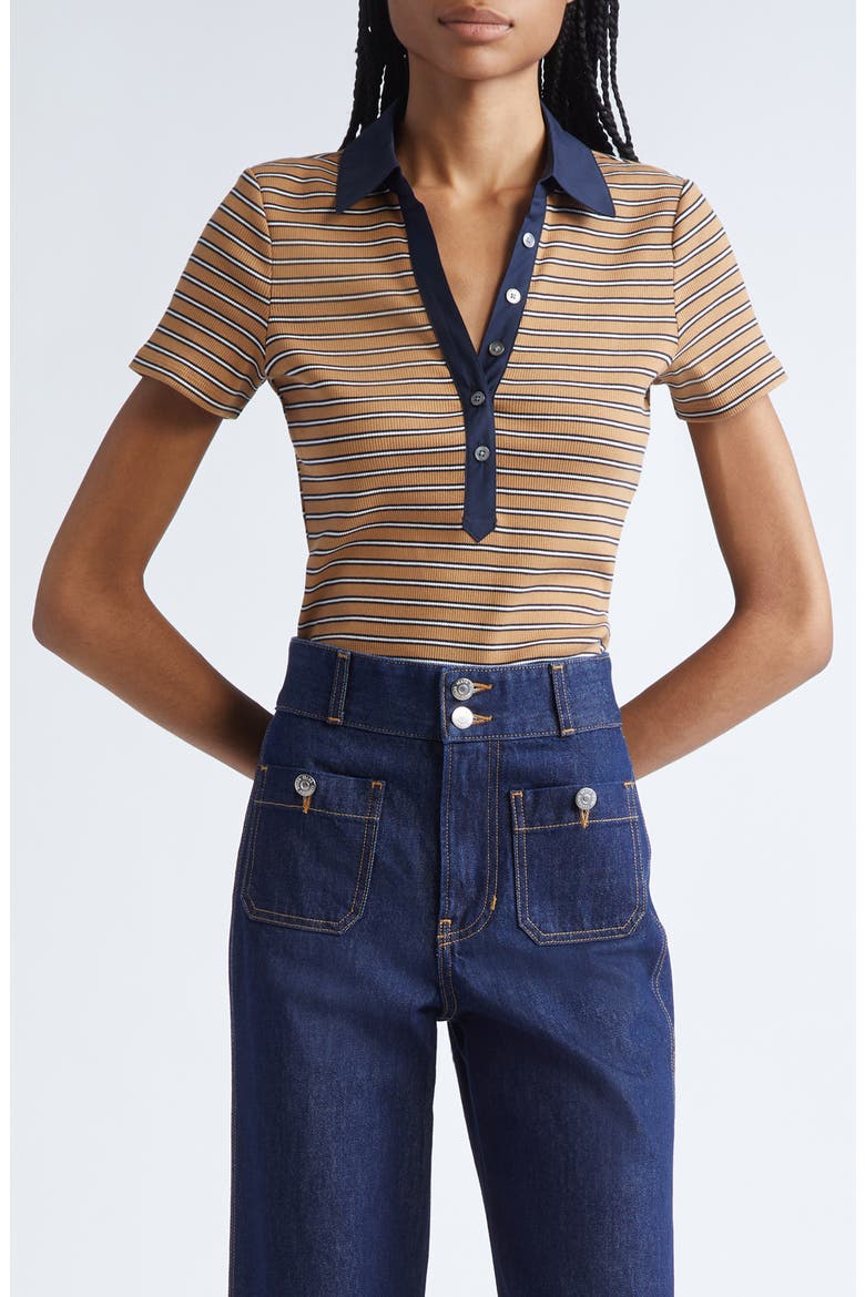 Kearney Stripe Stretch Cotton Rib Polo, Main, color, BROWN MULTI