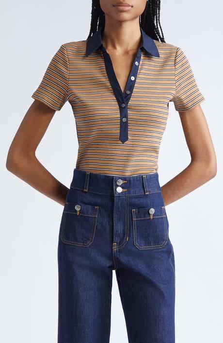 Veronica Beard Kearney Stripe Stretch Cotton Rib Polo