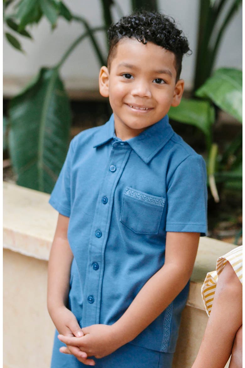 Kids' Organic Short Sleeve Pique Shirt, Alternate, color, Stone Blue