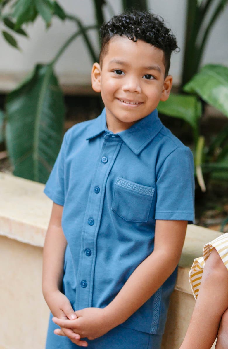Hope & Henry Kids' Organic Short Sleeve Pique Shirt, Alternate, color, Stone Blue