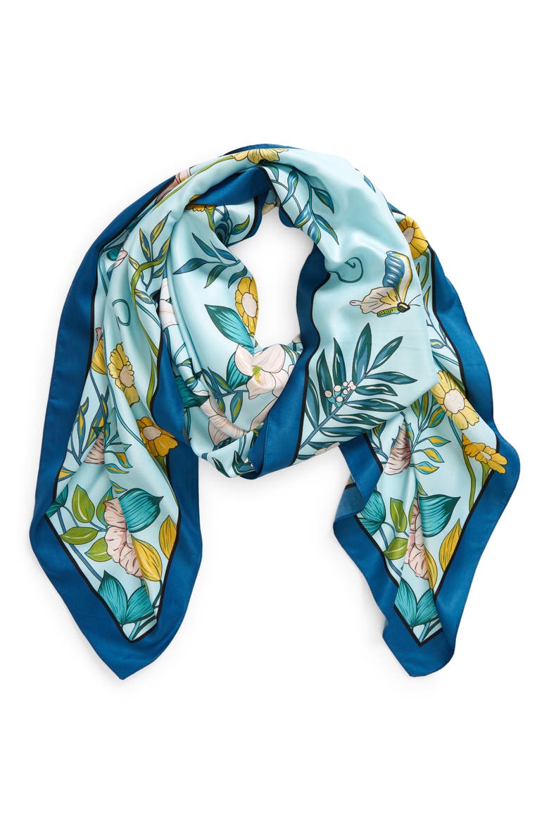 Butterfly Floral Scarf, Alternate, color, BLUE MULTI