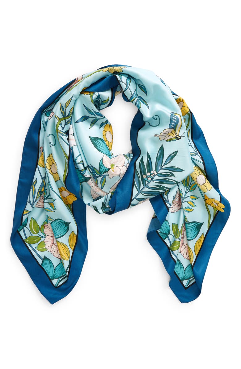 Tasha Butterfly Floral Scarf, Alternate, color, Blue Multi