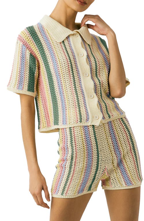 Blanknyc Stripe Short Sleeve Knit Button-up Shirt