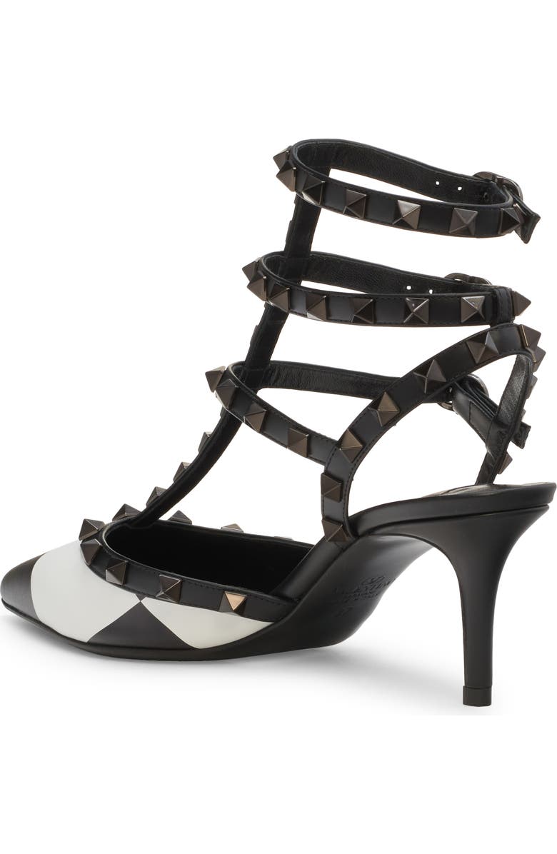 Valentino Garavani Rockstud Pointed Toe T-Strap Pump, Alternate, color, A01 Bianco/ Nero