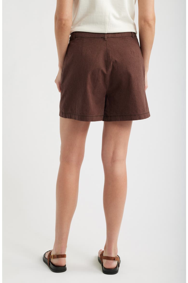 Pleated Cotton & Hemp Shorts, Main, color, FRENCH ROAST