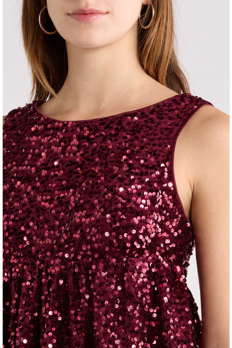 Sequin Tiered Minidress, Alternate, color, BURGUNDY