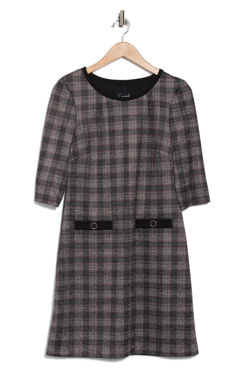 Connected Apparel Three Quarter Sleeve Plaid Dress, Main, color, 