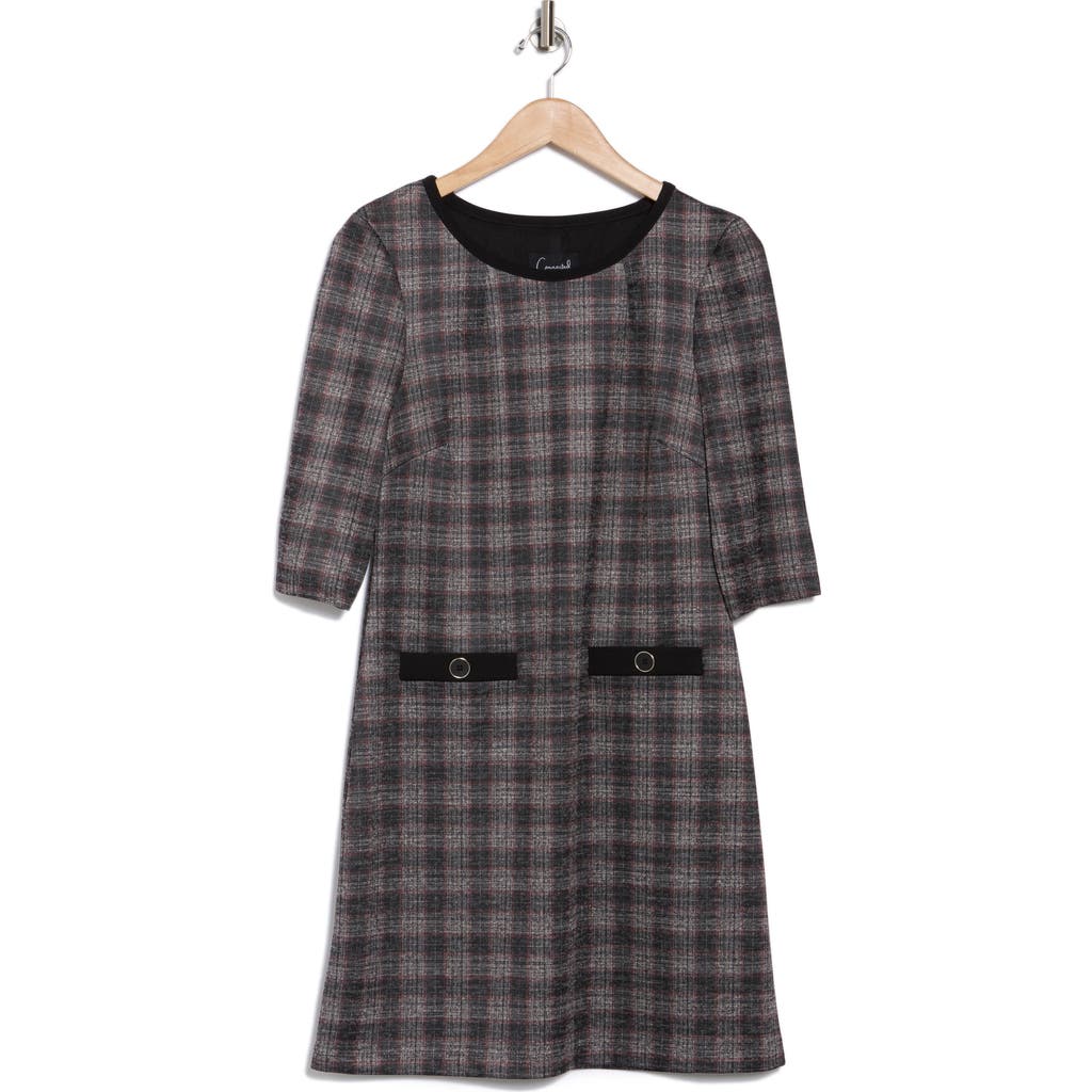 Connected Apparel Three Quarter Sleeve Plaid Dress In Black