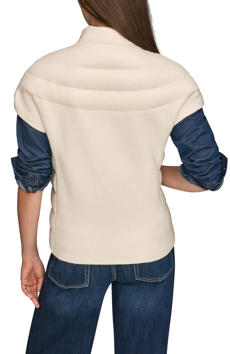 Donna Karan New York Cap Sleeve Mixed Media Down Jacket, Alternate, color, Cream