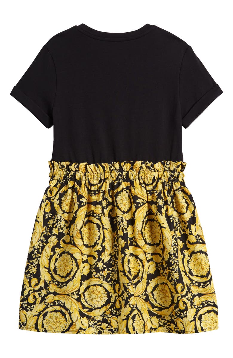 Versace Kids' Barocco Print Cotton Logo Dress, Alternate, color, 