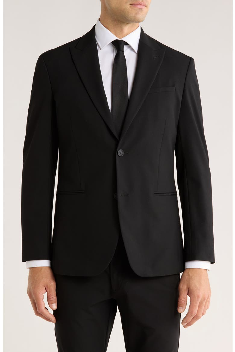 Solid Peak Lapel Sport Coat, Main, color, BLACK