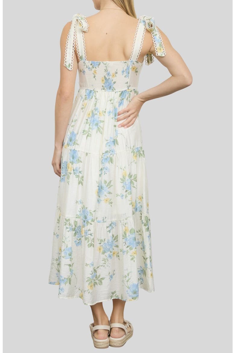 Loop Trim Tie Shoulder Maxi Dress, Alternate, color, BLUE MULTI