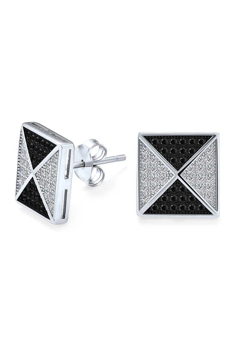 Men's Pyramid CZ Stud Earrings, Alternate, color, BLACK