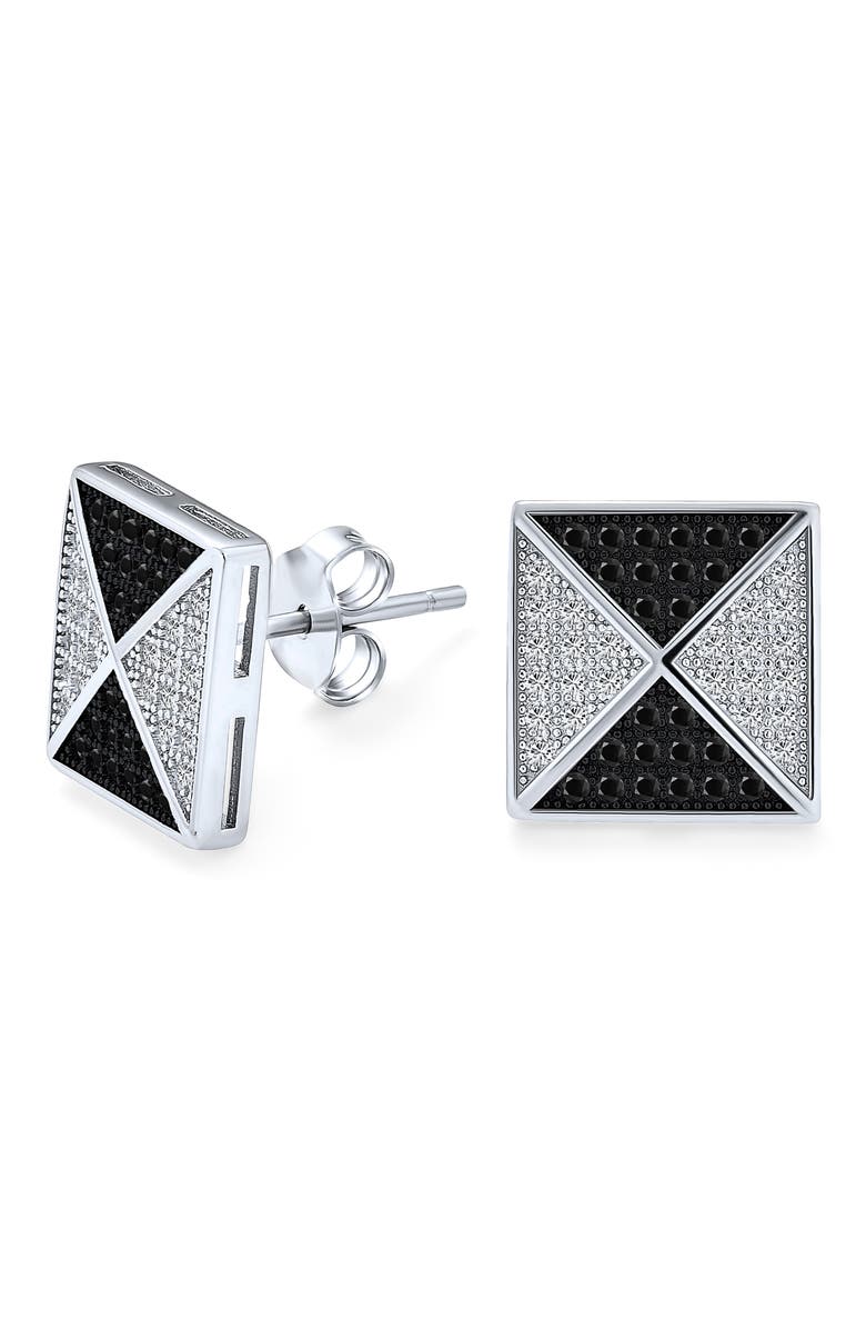 BLING JEWELRY Men's Pyramid CZ Stud Earrings, Alternate, color, 
