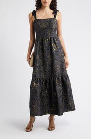 Chelsea28 Tiered Floral Brocade Tie Strap Maxi Dress
