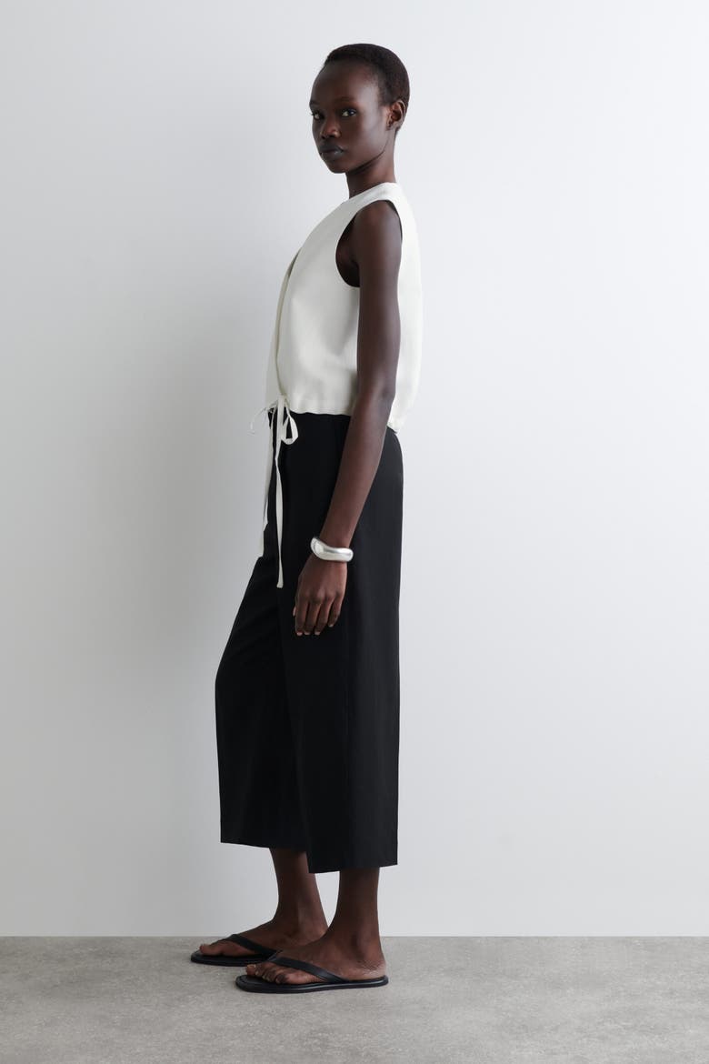 Tie-Detail Linen-Blend Wrap Vest, Alternate, color, WHITE