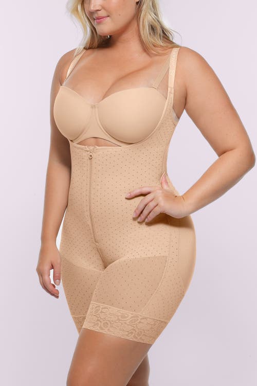 Shapellx Airslim Open Bust Polka Dot Bodysuit In Brown