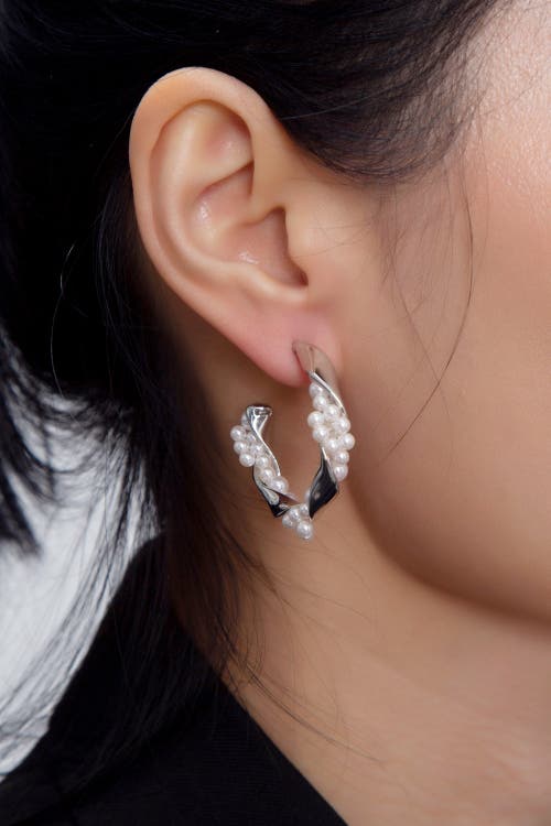 Classicharms Nadia Molten Shell Pearl Twisted Hoop Earrings In Metallic