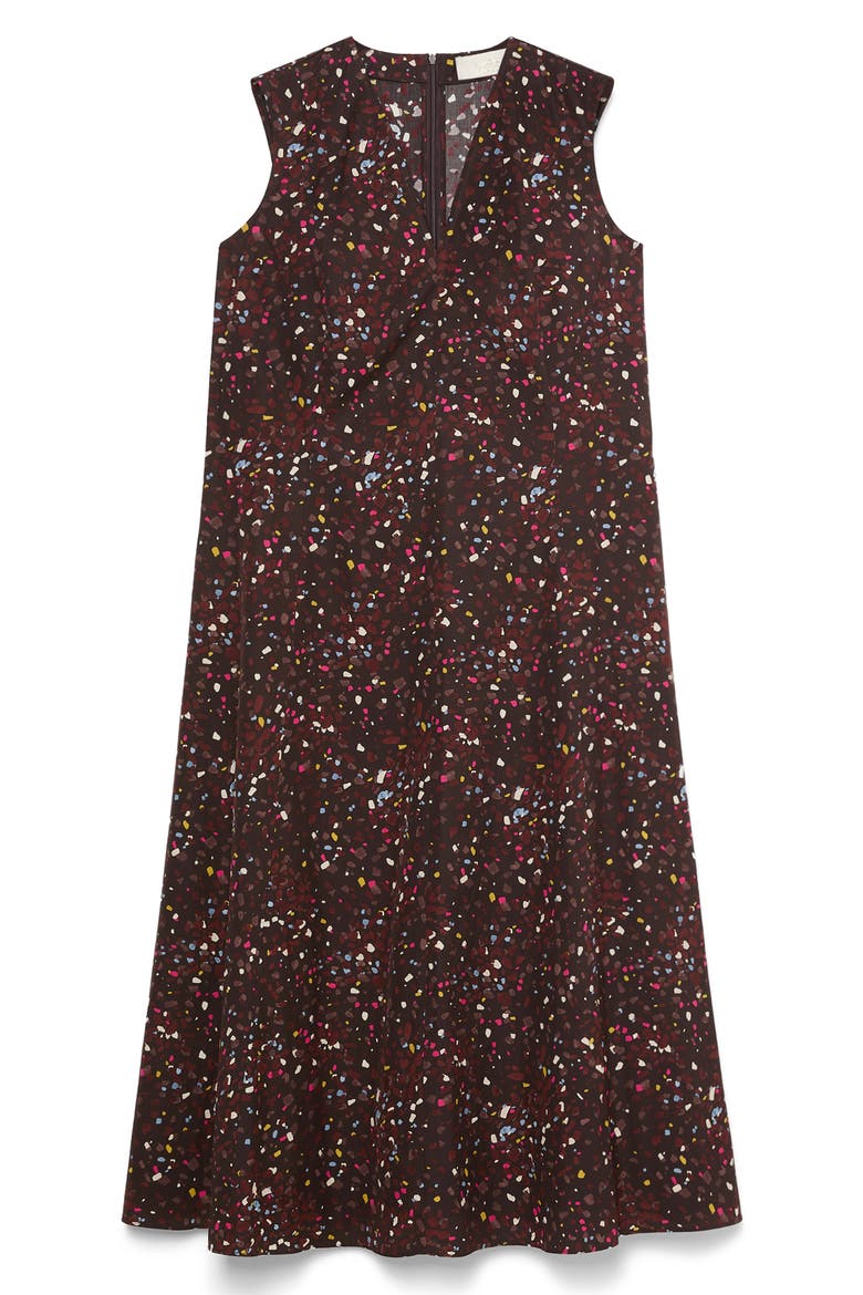 Print Cotton Sleeveless Dress, Alternate, color, BROWN