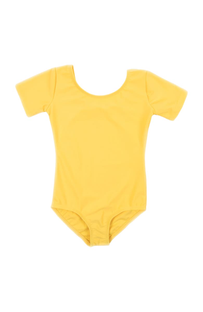 Leveret Girls Short Sleeve Leotard, Main, color, Yellow