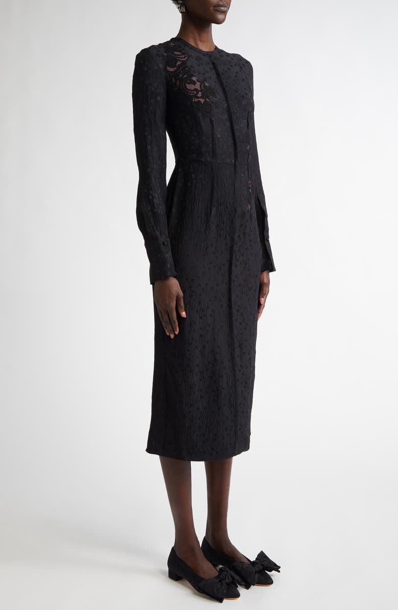 Erdem Long Sleeve Guipure Lace & Satin Midi Dress, Alternate, color, 