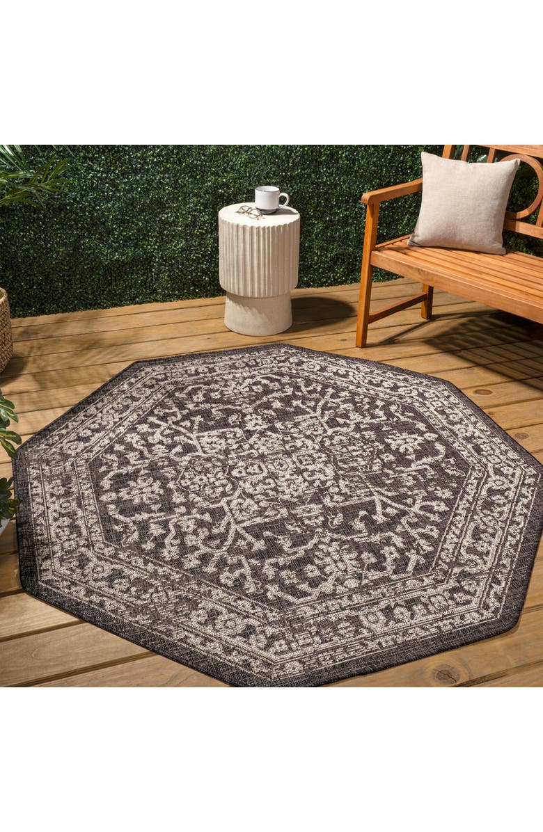 JONATHAN Y Malta Bohemian Medallion Textured Weave Octagon Indoor/Outdoor Area Rug, Alternate, color, Black/Gray
