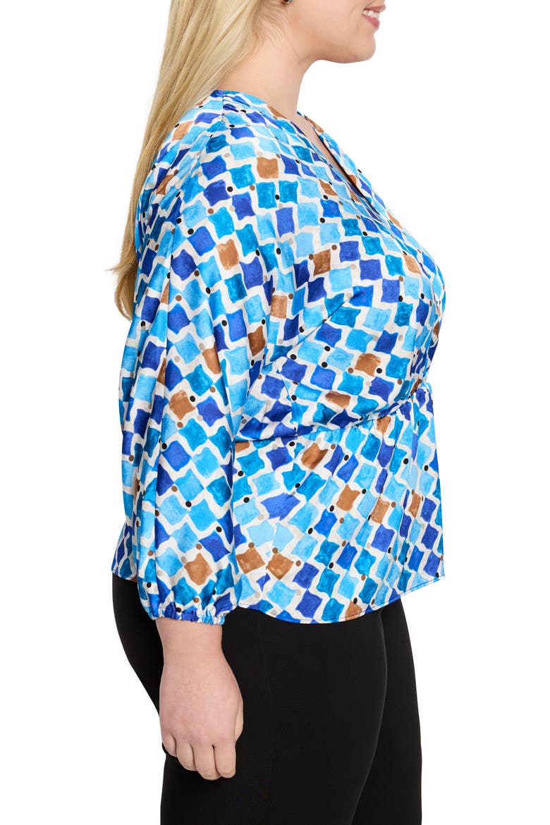 Sofia Mosaic Print Peplum Top, Alternate, color, BLUE MULTI