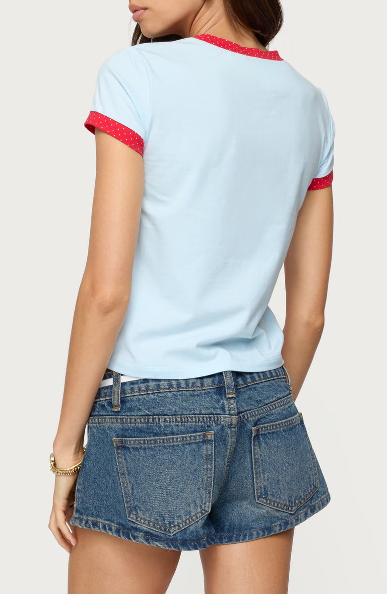 EDIKTED 80 Polka Dot Contrast Trim Crop T-Shirt, Alternate, color, Light-Blue