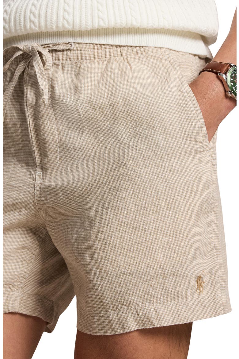 Prepster 6-Inch Microcheck Linen Drawstring Shorts, Alternate, color, 6555H COASTAL BEIGE WHITE