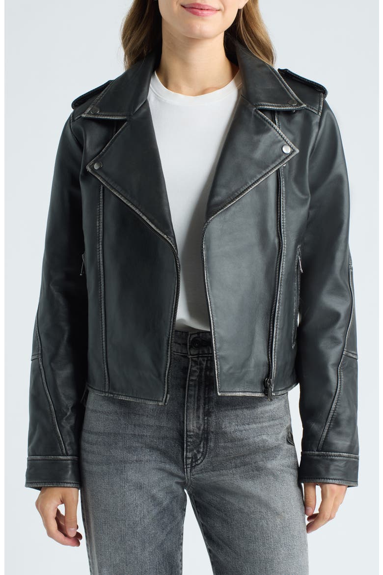 Burnished Leather Moto Jacket, Main, color, BLACK