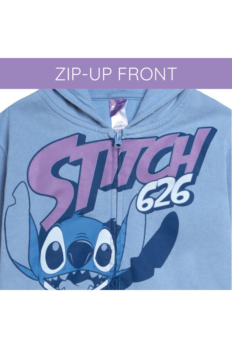 Lilo & Stitch Fleece Zip-Up Hoodie, Alternate, color, Acid Wash Blue Stitch