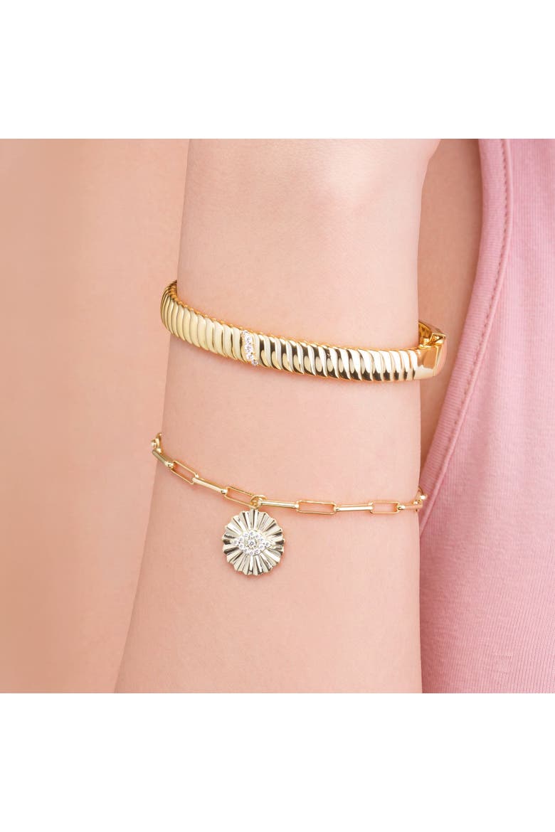 CZ Evil Eye Paperclip Charm Bracelet, Alternate, color, Gold Plated Sterling Silver