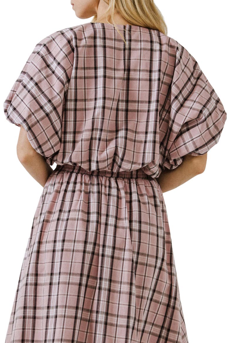 Plaid Puff Sleeve Crop Top, Alternate, color, PINK MULTI