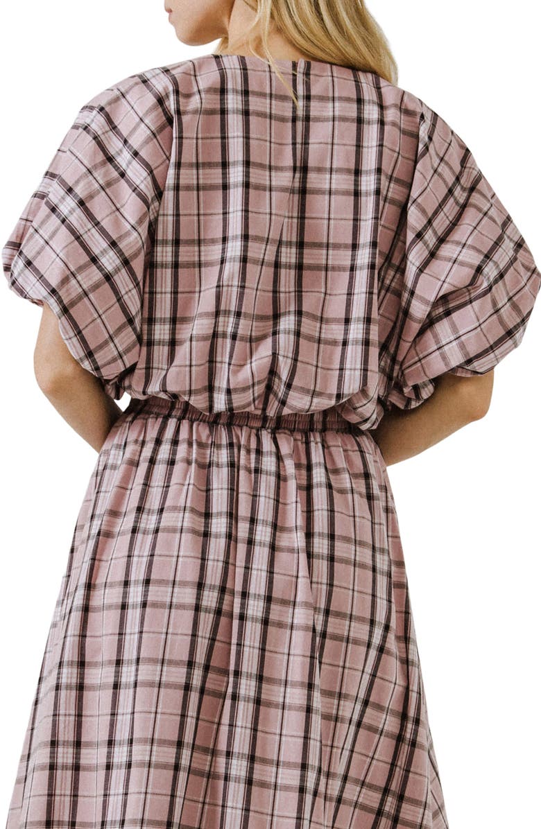 English Factory Plaid Puff Sleeve Crop Top, Alternate, color, Pink Multi