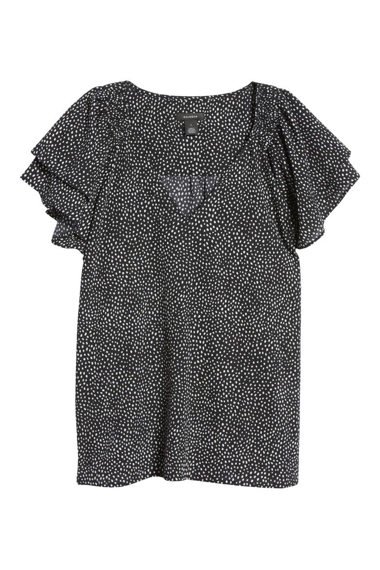 Ruffle Detail Top, Alternate, color, BLACK BRUSH DOT