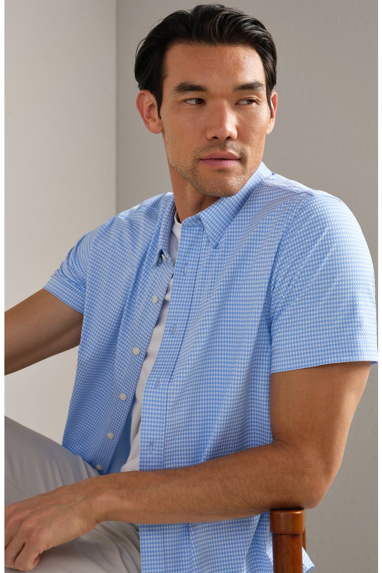 Commuter Short Sleeve Button-Up Shirt, Alternate, color, LIGHT BLUE GINGHAM