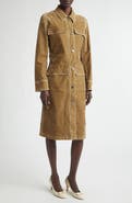 FERRAGAMO Distressed Long Sleeve Stretch Velveteen Trench Shirtdress