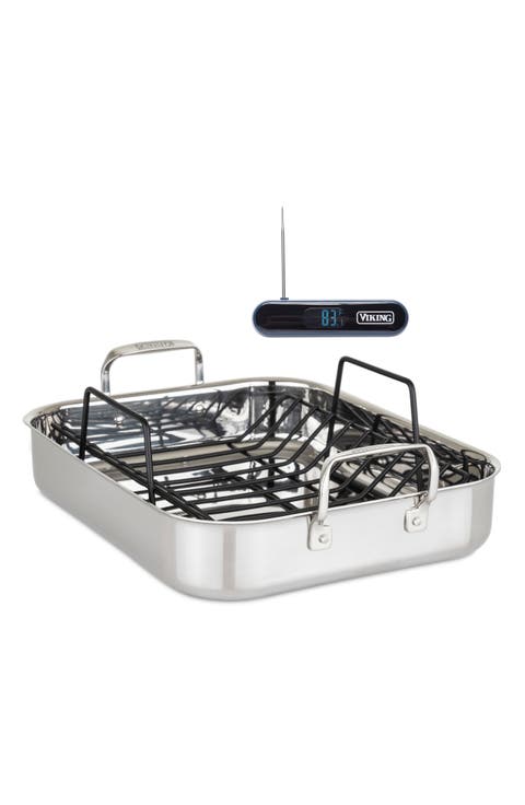Stainless Steel Roasting Pan & Thermometer