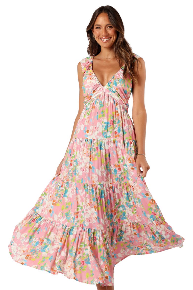Mandie Floral Tiered Maxi Sundress, Alternate, color, PINK MULTI