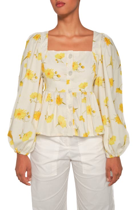 Hacienda Balloon Sleeve Cotton Peplum Top