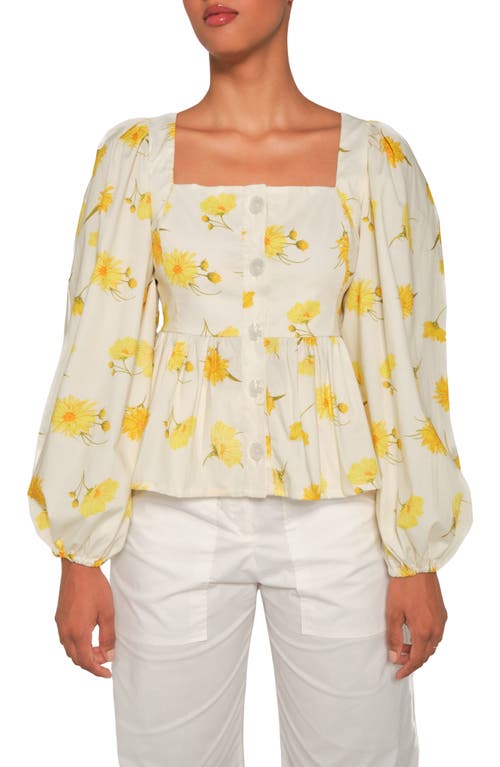 The Lulo Project Hacienda Balloon Sleeve Cotton Peplum Top In White