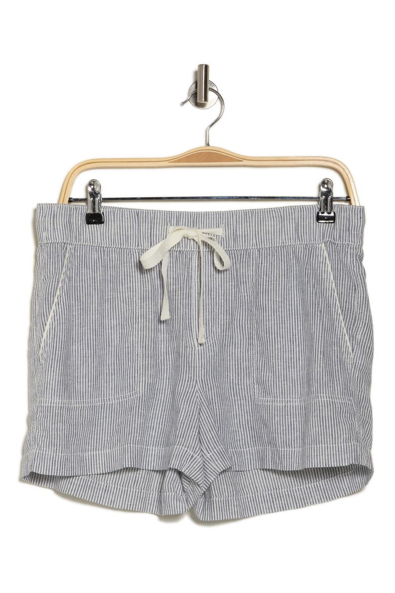 Stripe Drawstring Linen Blend Shorts, Alternate, color, BLUE VINTAGE- WHITE LEAH STP