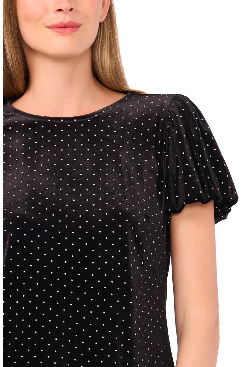 Studded Bubble Sleeve Velvet Top, Alternate, color, RICH BLACK