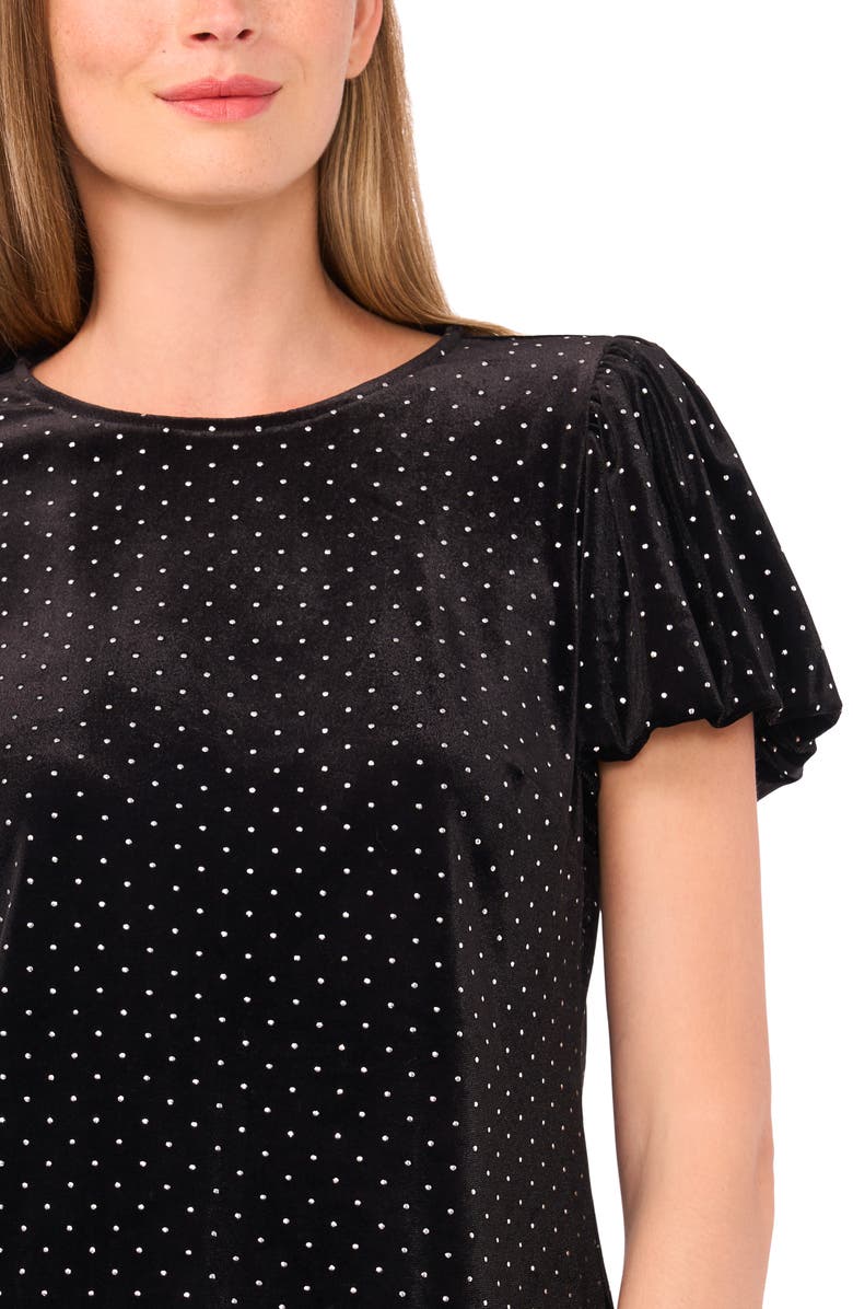 CeCe Puff Sleeve Stretch Velvet Top, Alternate, color, Black/ Silver