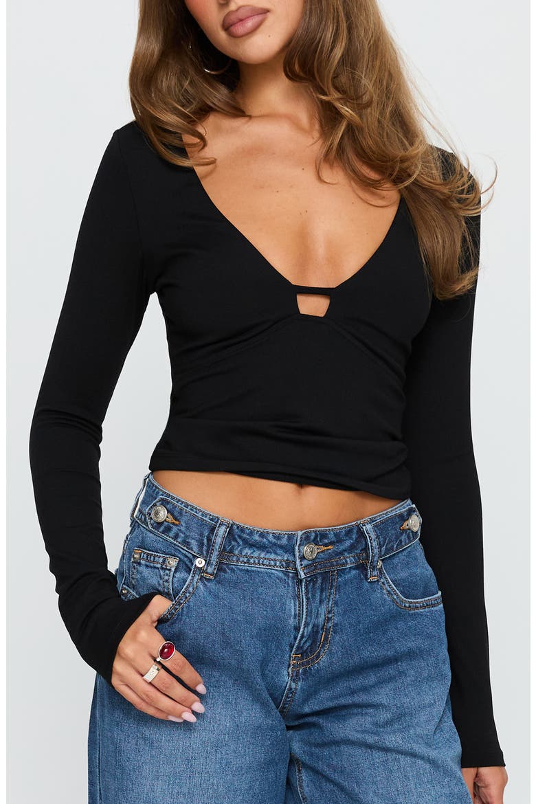 Sold on You Cutout Long Sleeve Top, Main, color, BLACK