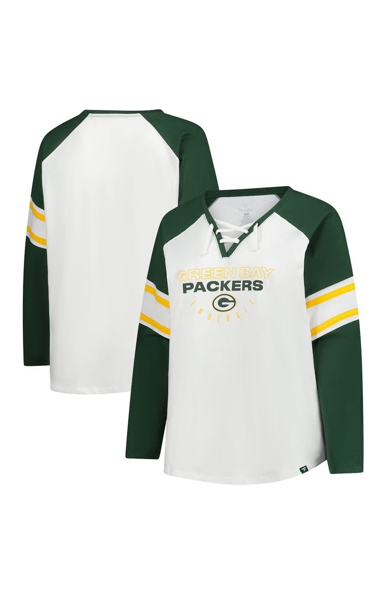 FANATICS Women's Fanatics White Green Bay Packers Plus Size Redzone Lace Up Long Sleeve T-Shirt, Main, color, White