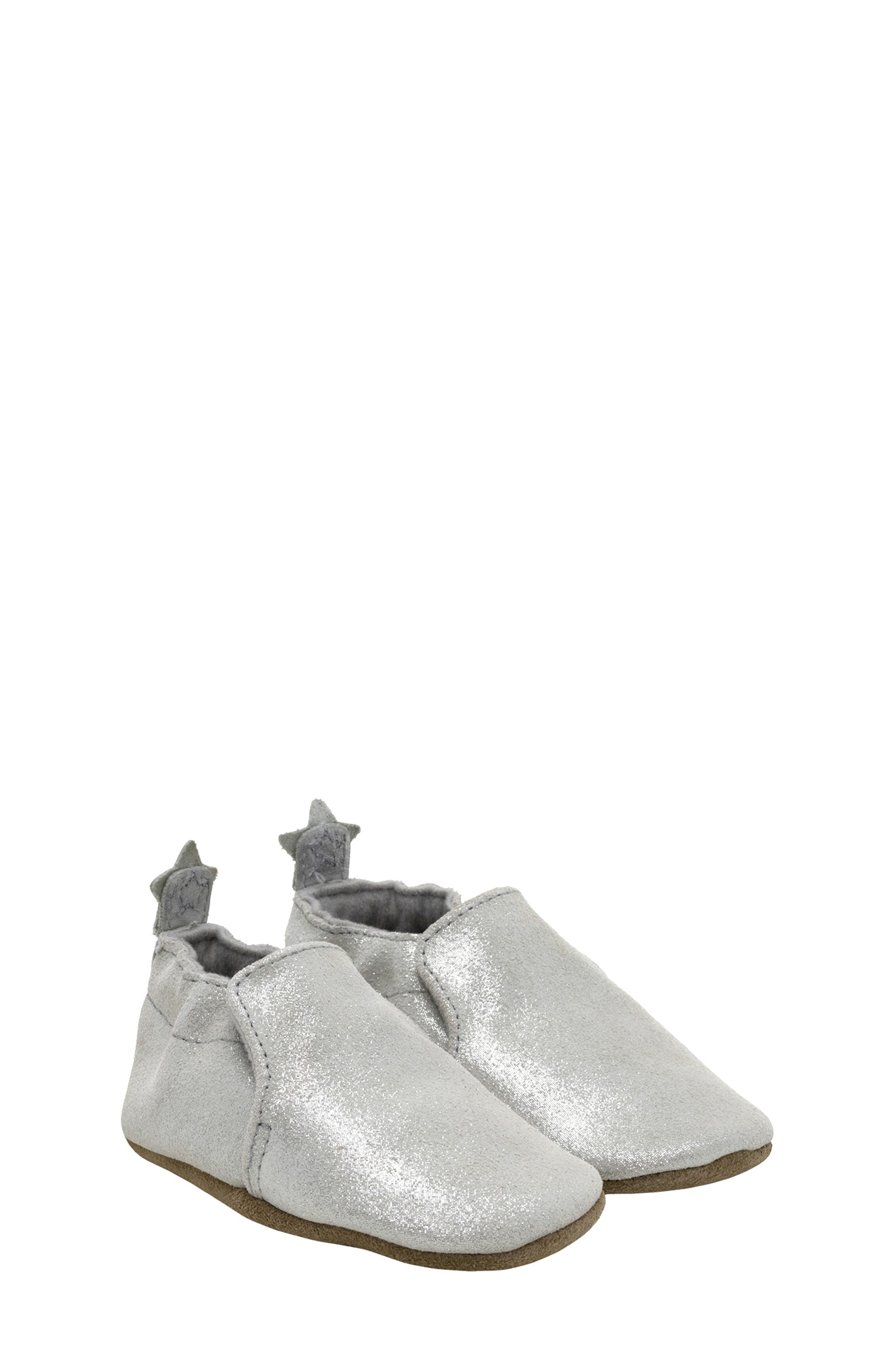 Robeez<sup>®</sup> Shimmer Crib Shoe, Main, color, Silver