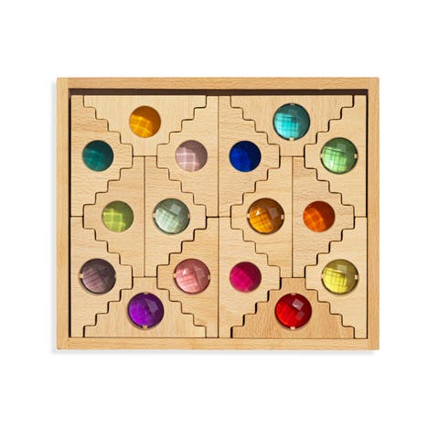 Kaia Pyramid Wooden Building Blocks with Acrylic Gem Windows - 16 Pieces